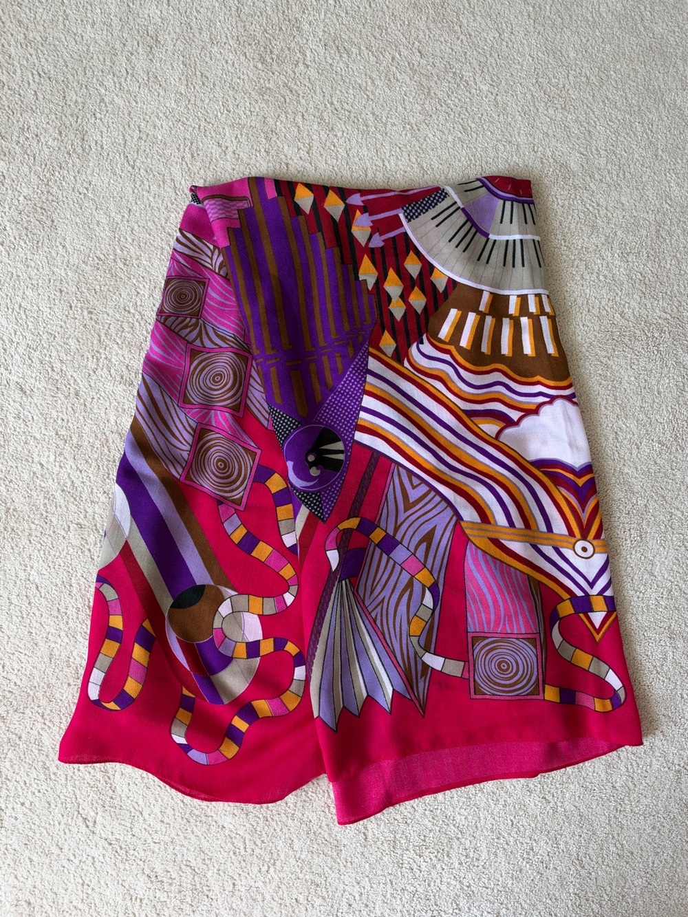 100% Wool Pashmina Hot Pink, Purple & Gold Abstract Printed Scarf/Shawl